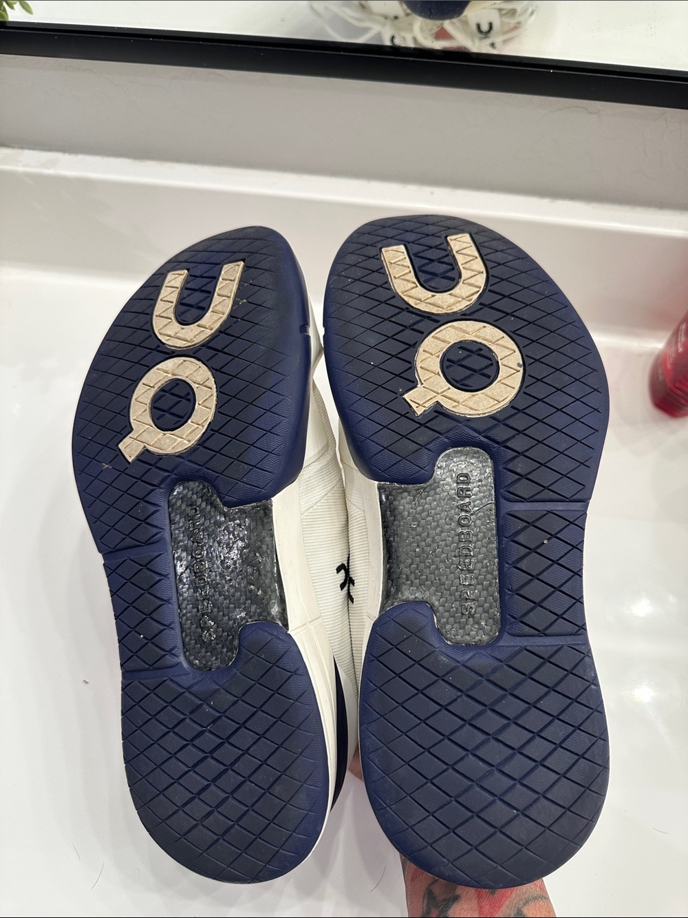 On Running Men's White and Navy Athletic Shoes - Picture 6 of 7
